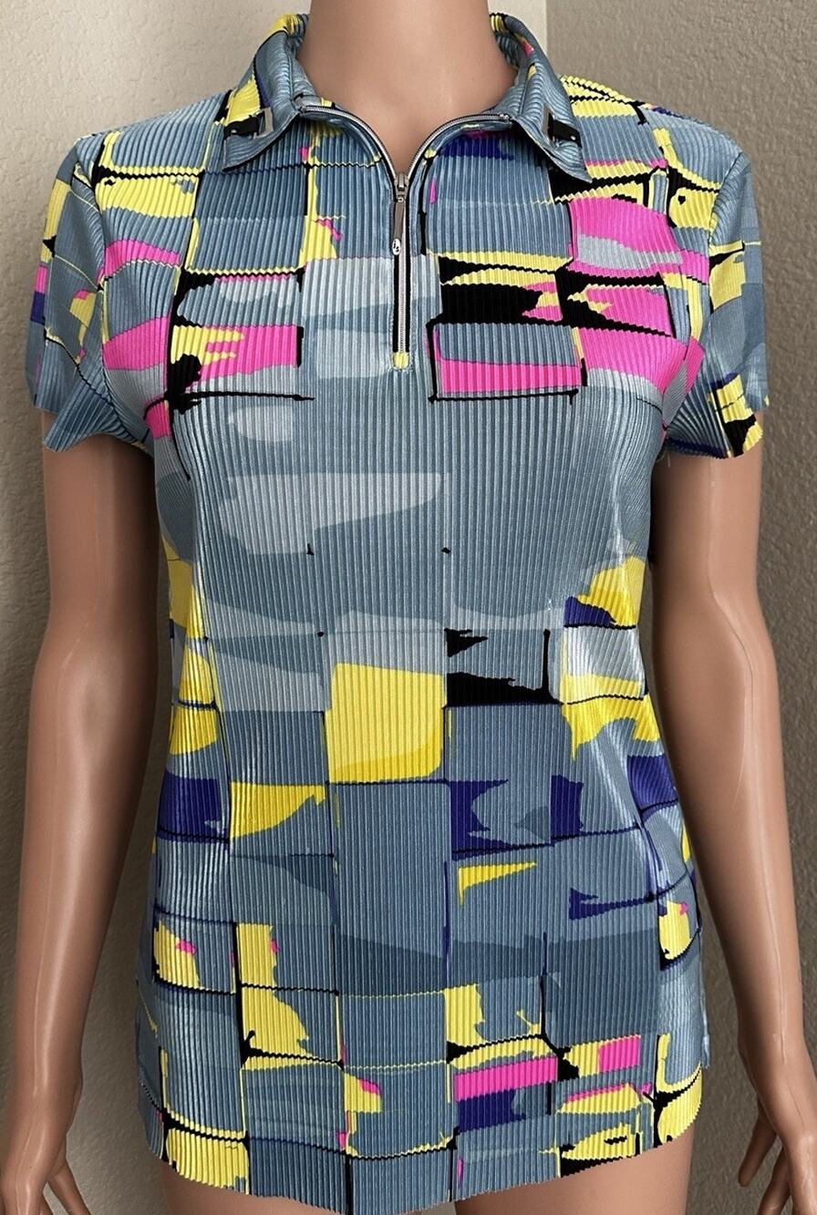 JAMIE SADOCK Women’s Multicolor Crinkle Golf Top 1/4 Zip Size Small